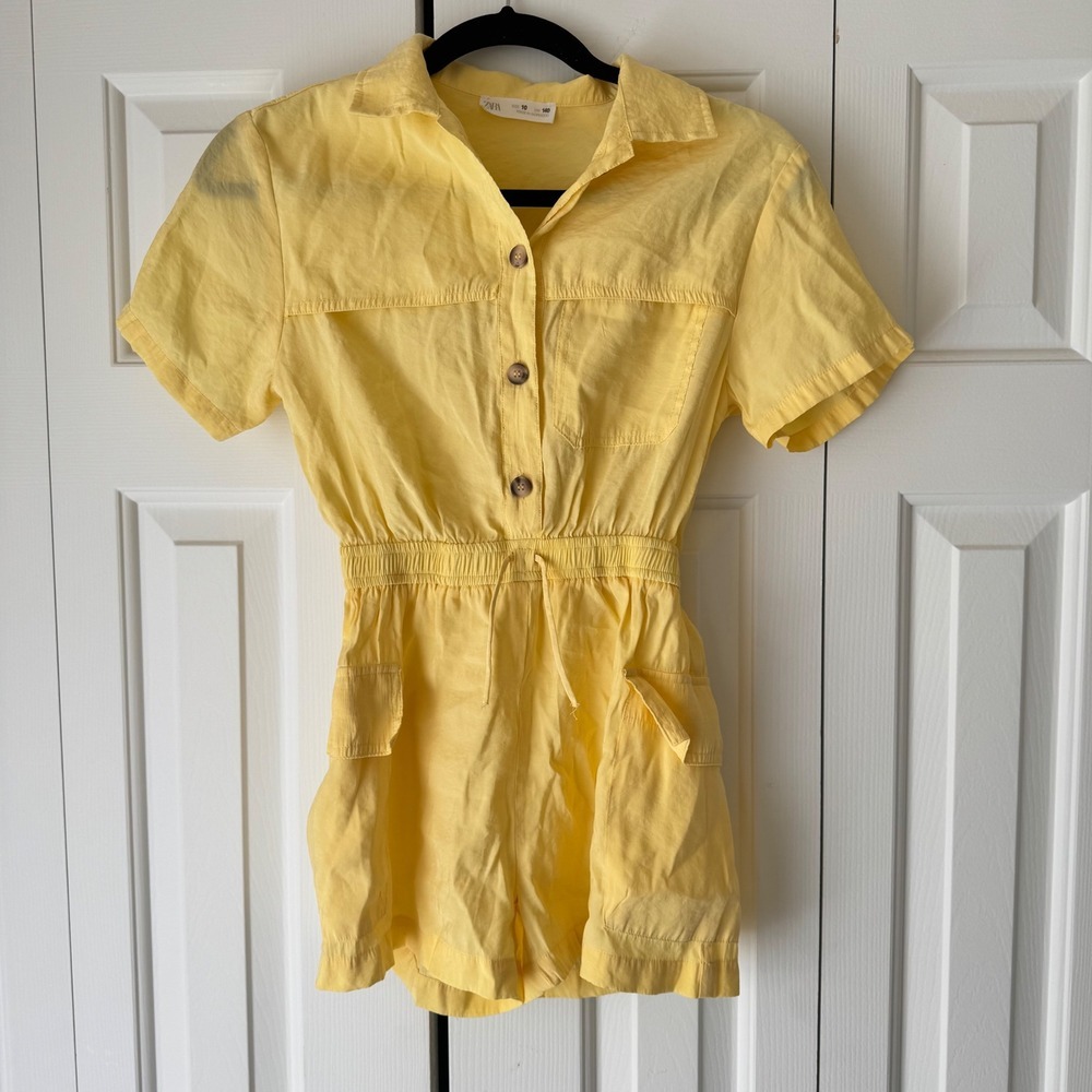 Zara Womens Yellow Short Sleeve Button Front Utility Romper Size 10 CM 140